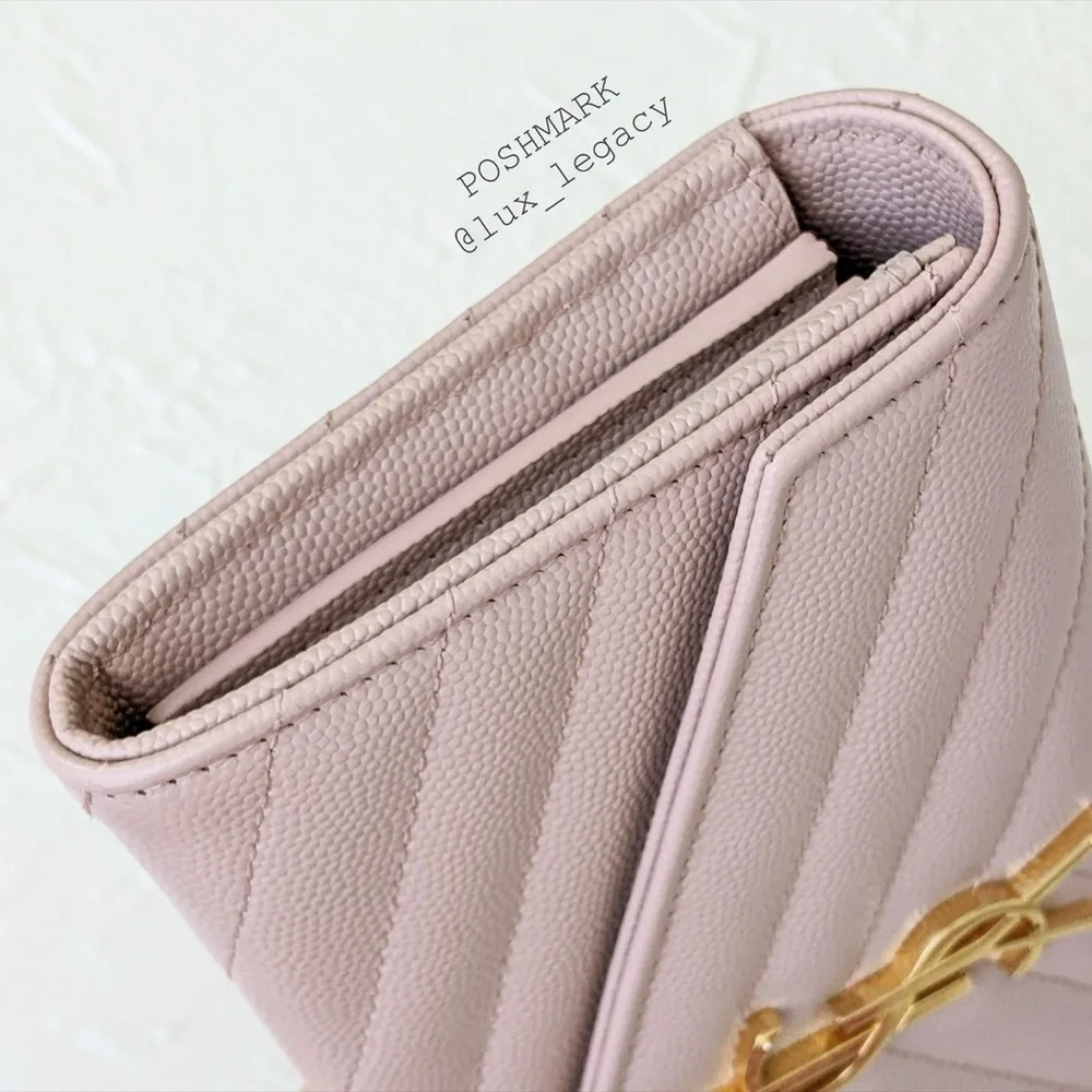 Chic Yves Saint Laurent YSL Clutch Wallet w Chain Buff Pink MSRP $1499 - Picture 9 of 15